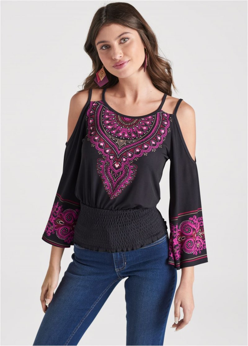 Venus Plus Size Moroccan Paisley Smocked Top