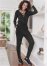 Venus Plus Size Cozy Hacci Lace-Up Jumpsuit in Black