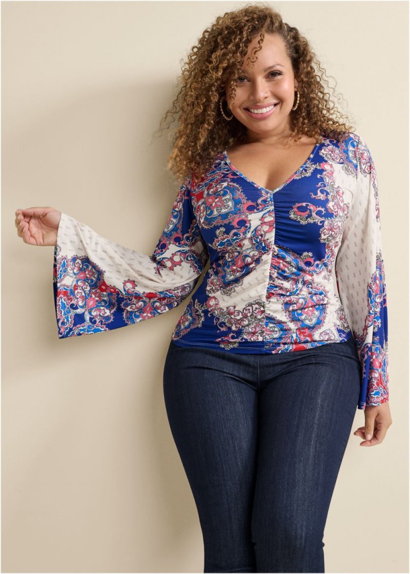 Venus Plus Size Ruched Printed Top