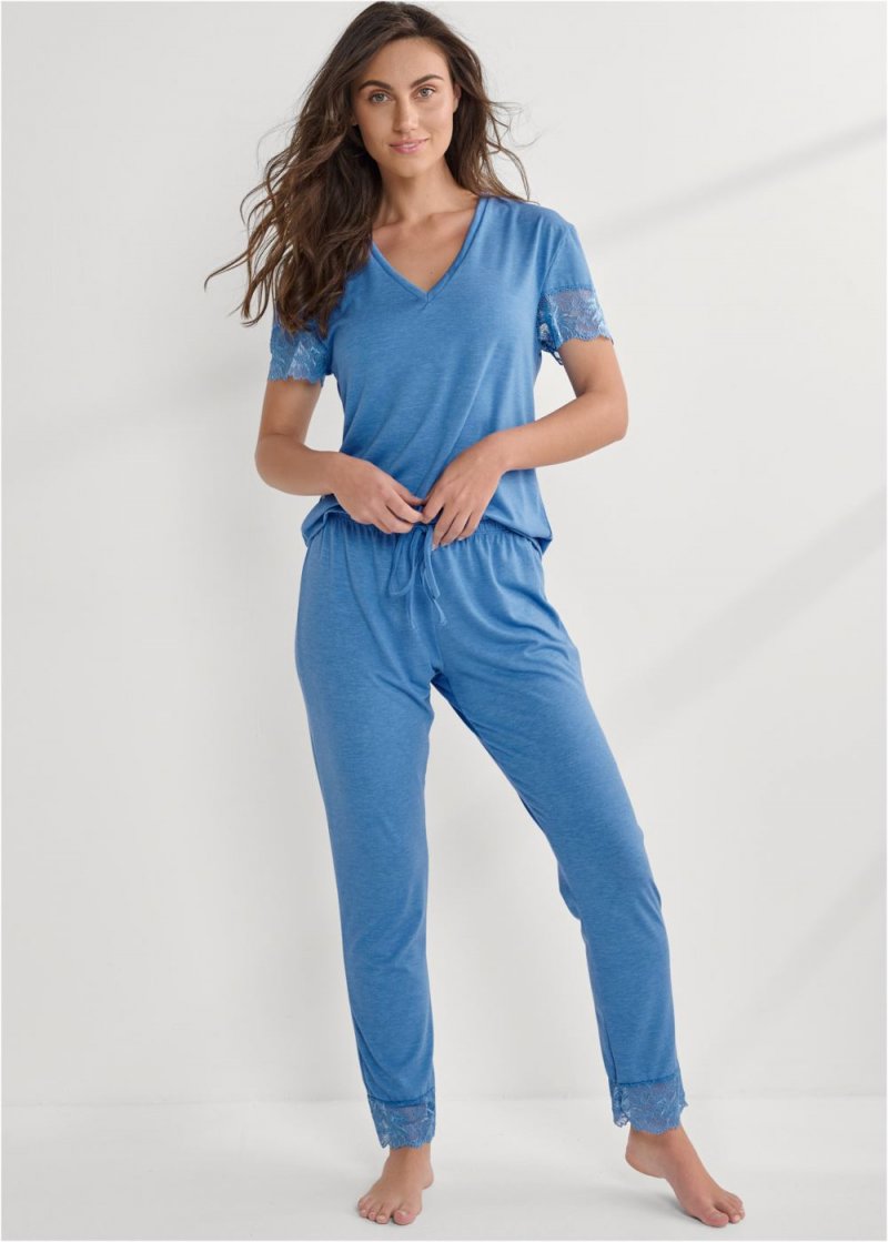 Venus Heathered Blue TOP AND PANTS PAJAMA SET