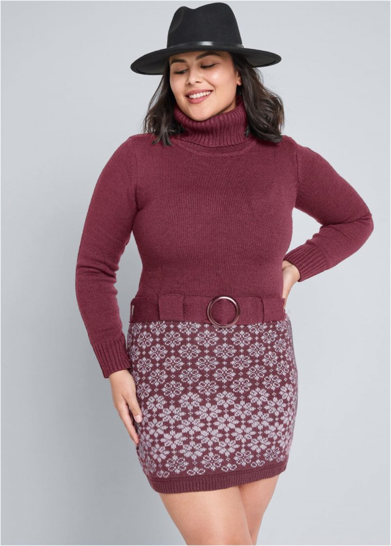 Venus Plus Size Belted Sweater Dress