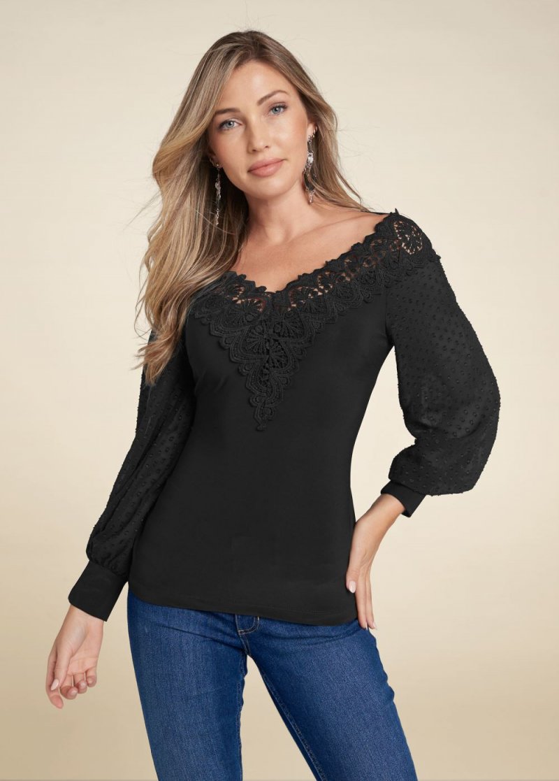 Venus Plus Size Lace Neckline Top