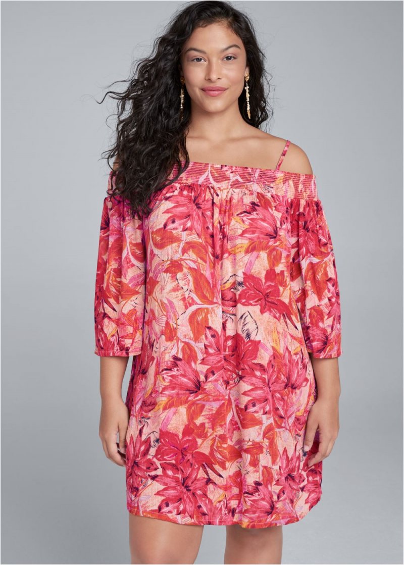 Venus Plus Size Floral Cold-Shoulder Dress