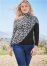 Venus Plus Size Leopard Print One-Shoulder Sweater in Grey & Black