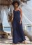 Venus Smocked Lace-Up Dress - Navy