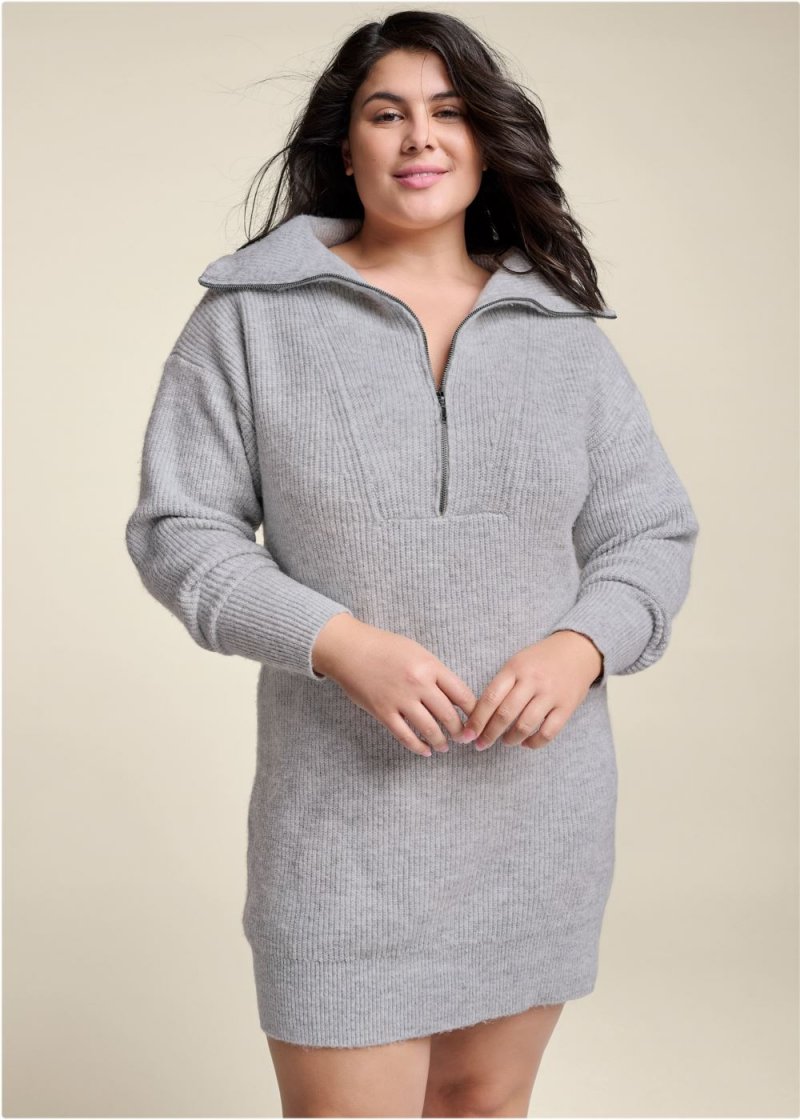 Venus Heather Grey ZIP FRONT SWEATER DRESS