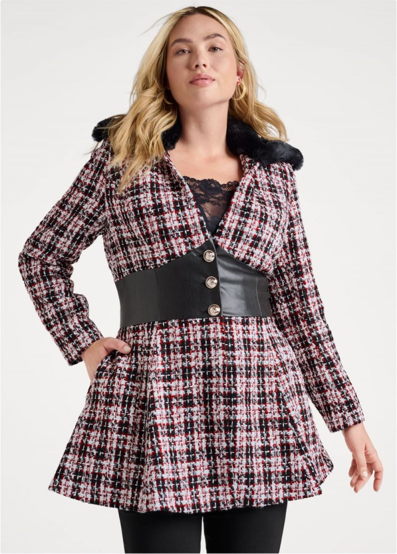 Venus Plaid Corset Coat in Black Multi