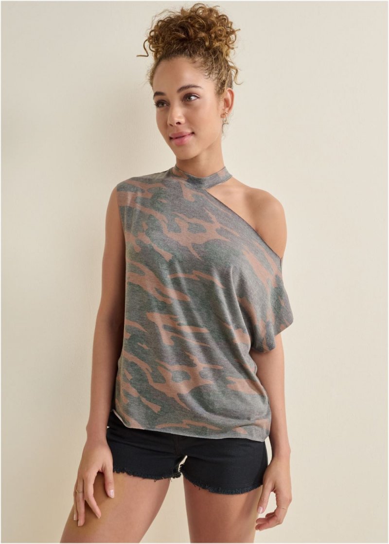 Venus Camo Lounge Top in Green Multi