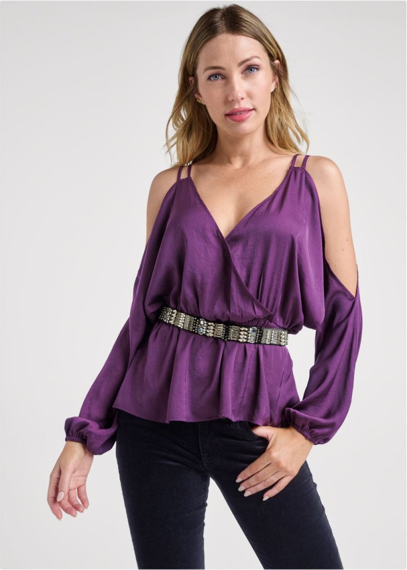 Venus Surplice Cutout Strap Top in Purple