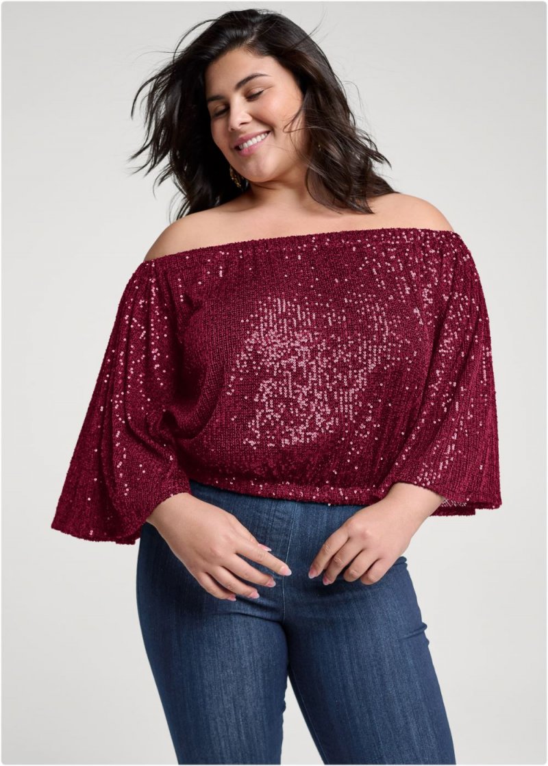 Venus Plus Size Off-The-Shoulder Sequin Top