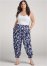 Venus Plus Size Deep Ocean Patterned Pants in Navy & White