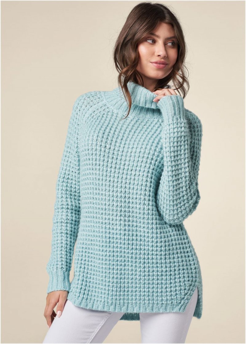 Venus Plus Size Waffle Stich Turtleneck in Light Blue