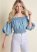 Venus Off-Shoulder Chambray Top in Blue & White