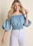 Venus Off-Shoulder Chambray Top in Blue & White