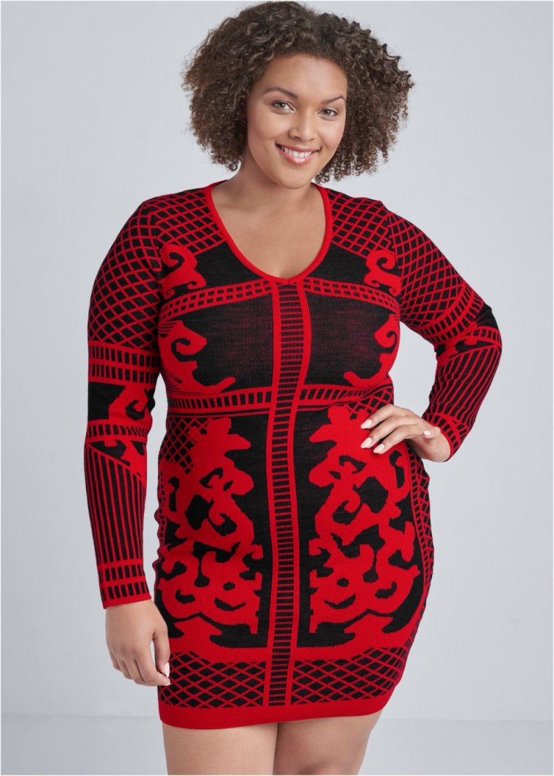 Venus Plus Size Printed Sweater Dress