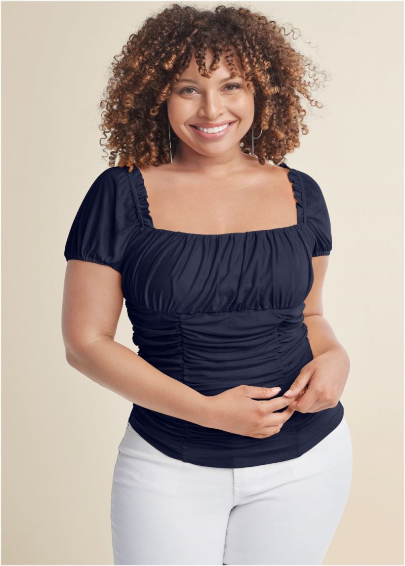 Venus Plus Size Ruched Mesh Short Sleeve Top