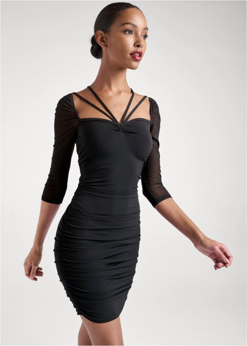 Venus Strappy Neck Bodycon Dress - Black