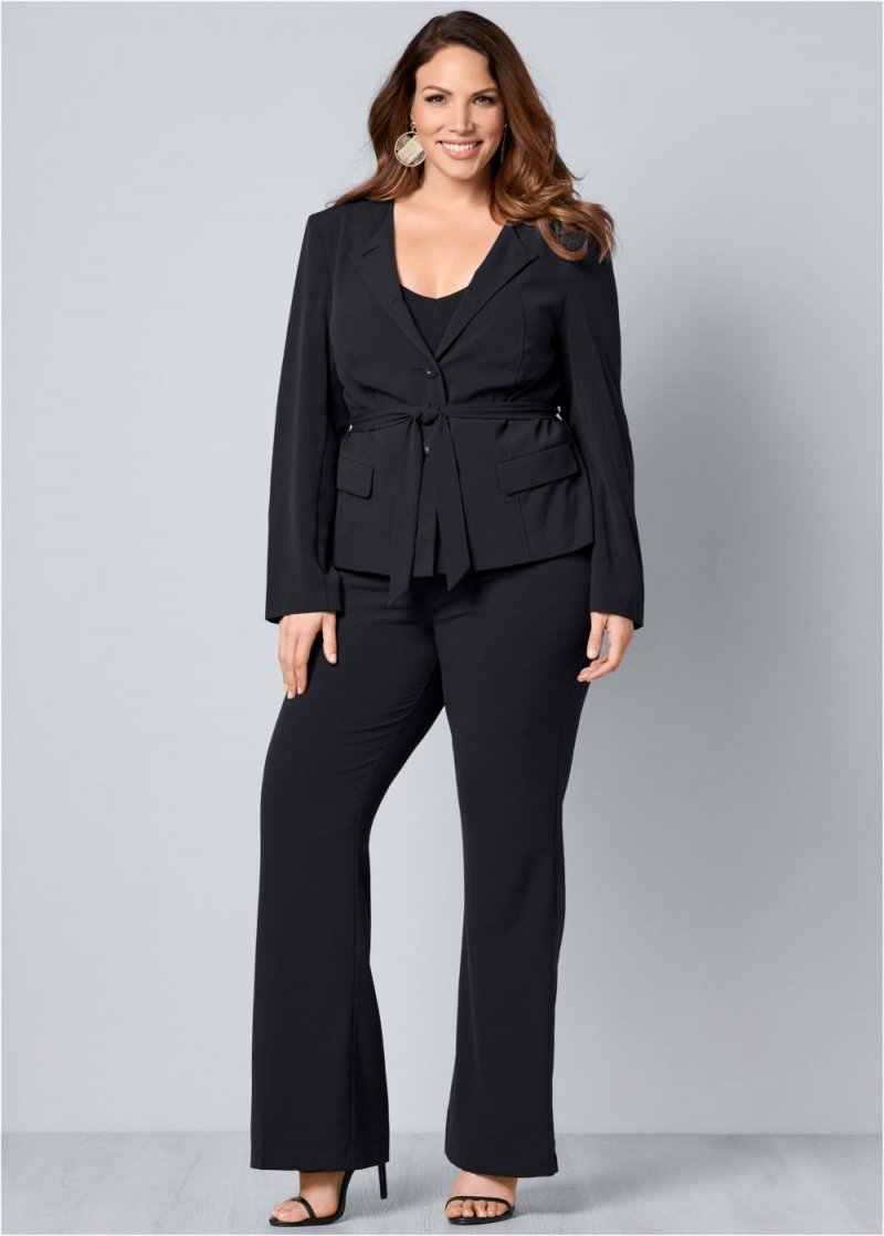 Venus Belted Pant Suit Set in Dark Grey