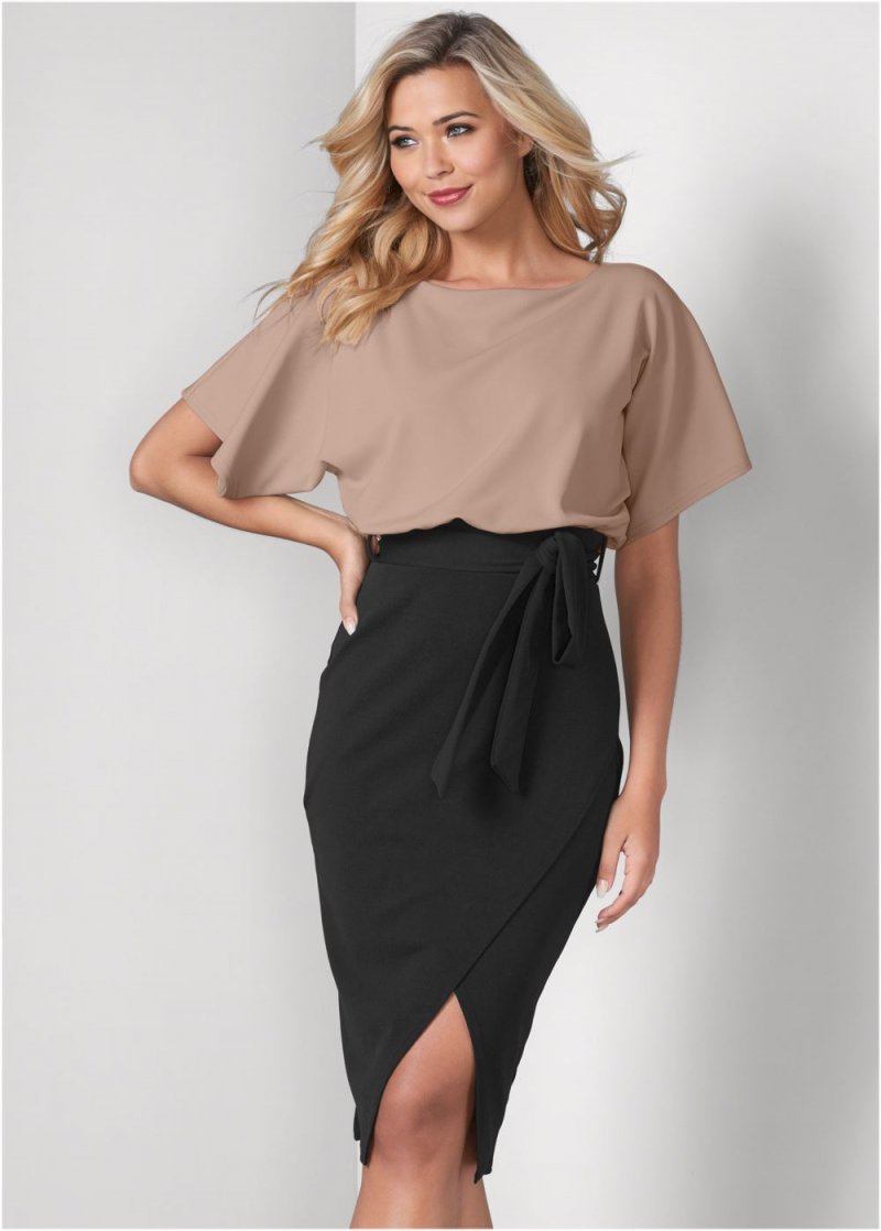 Venus Color Block Dress - Tan & Black