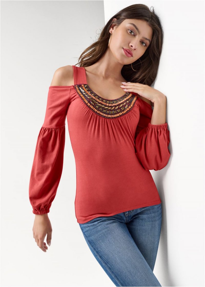 Venus Plus Size Embellished Neckline Top