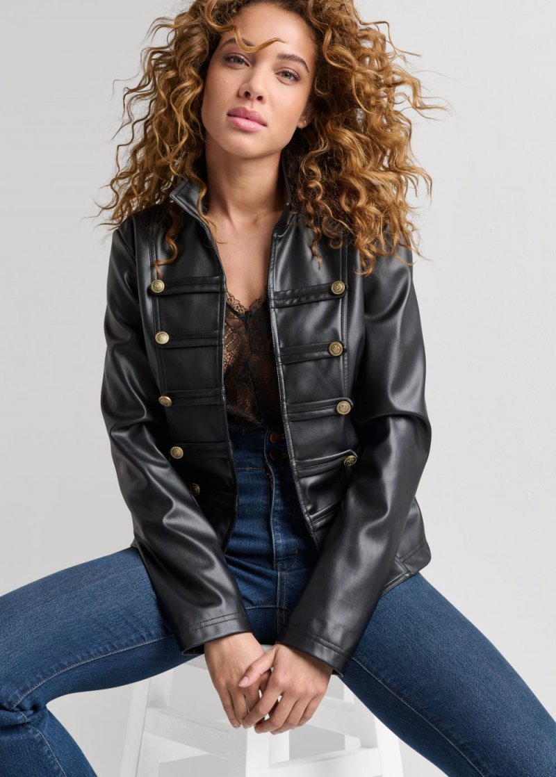 Venus Faux-Leather Military Jacket in Black