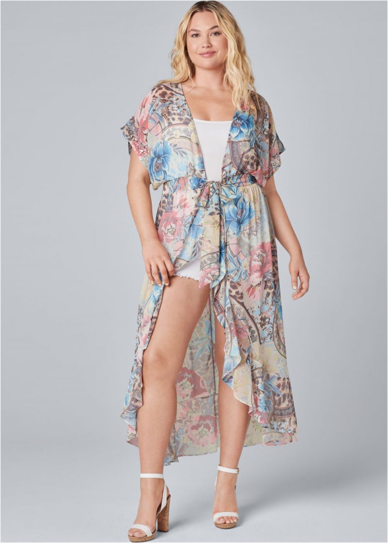 Venus Plus Size Embellished Floral And Paisley Print Maxi Top