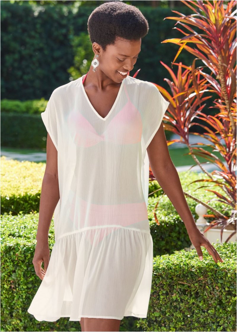 Venus Ruffle Hem Tunic in Pearl White