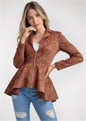 Venus Faux-Suede High-Low Jacket in Tan Multi