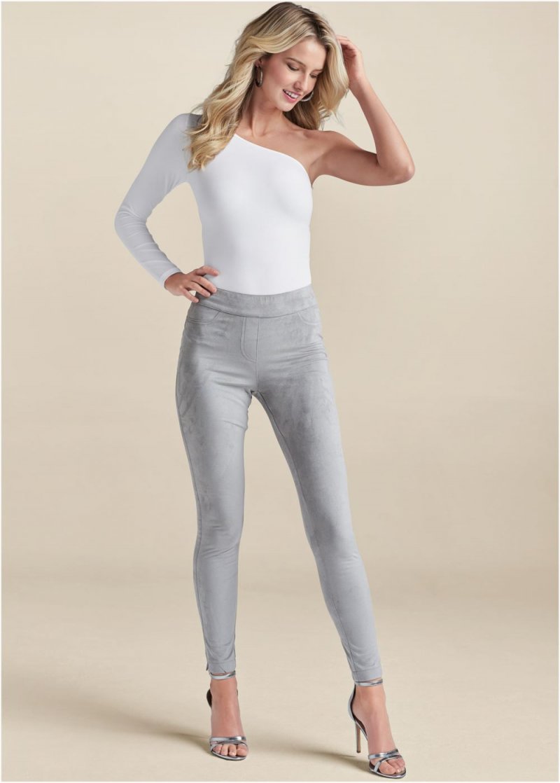 Venus Grey Pull-On Faux-Suede Skinny Pants