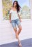 Venus Lace Trim Bermuda Shorts - Medium Wash