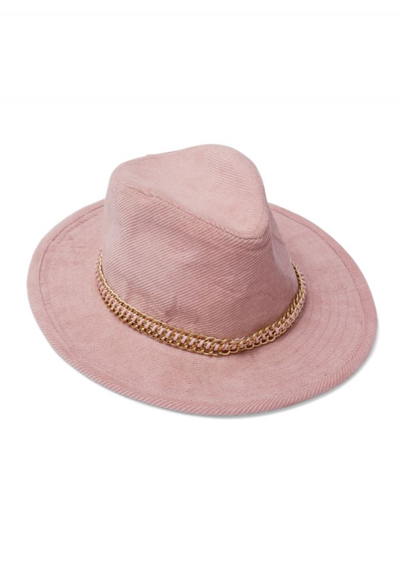 Venus Wide Brim Chain Trim Fedora in Pink