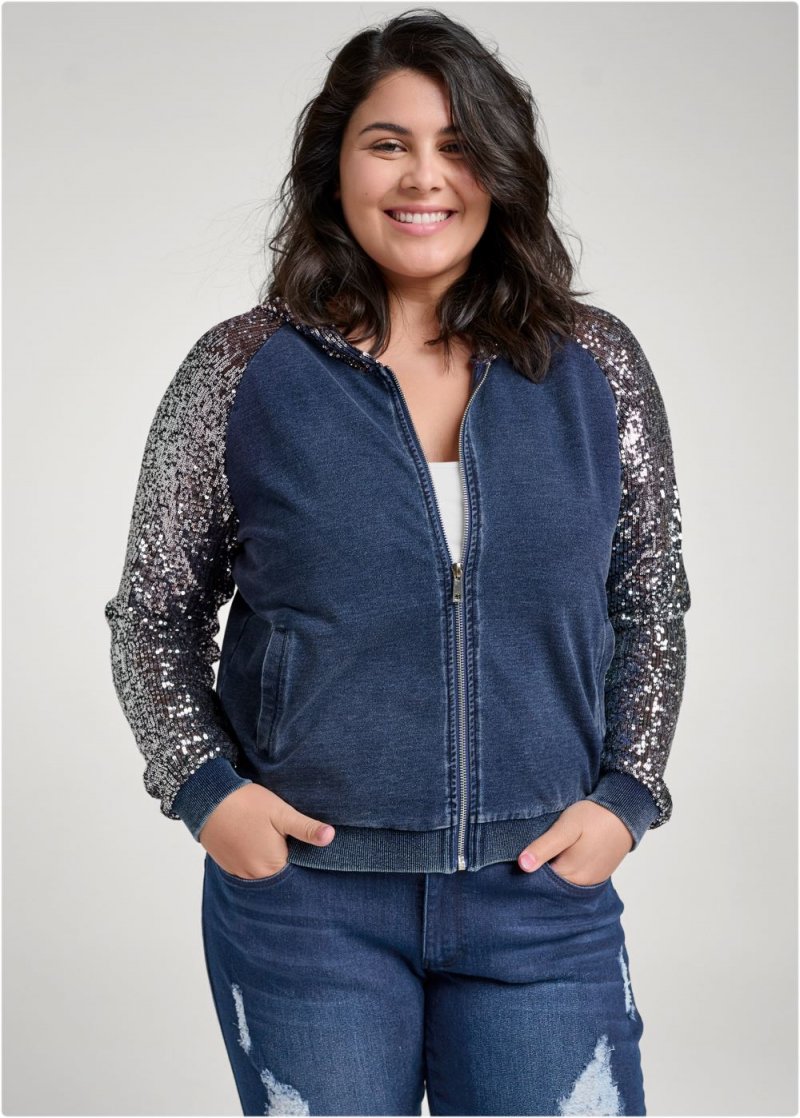 Venus Plus Size Washed Sequin Lounge Jacket in Blue & Silver