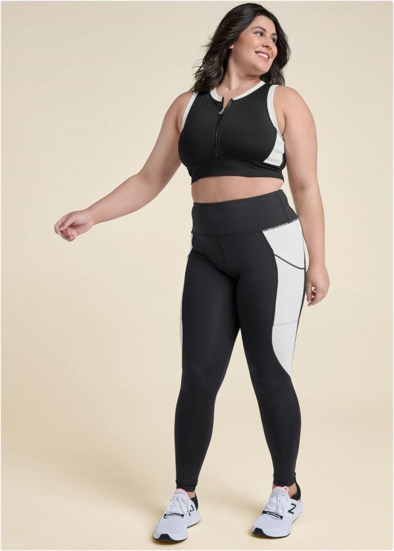 Venus Plus Size Color Block Active Leggings in Black & White