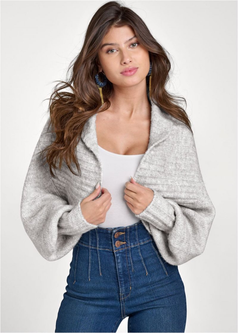 Venus VENUS | Ribbed Knit Shrug in Heather Grey