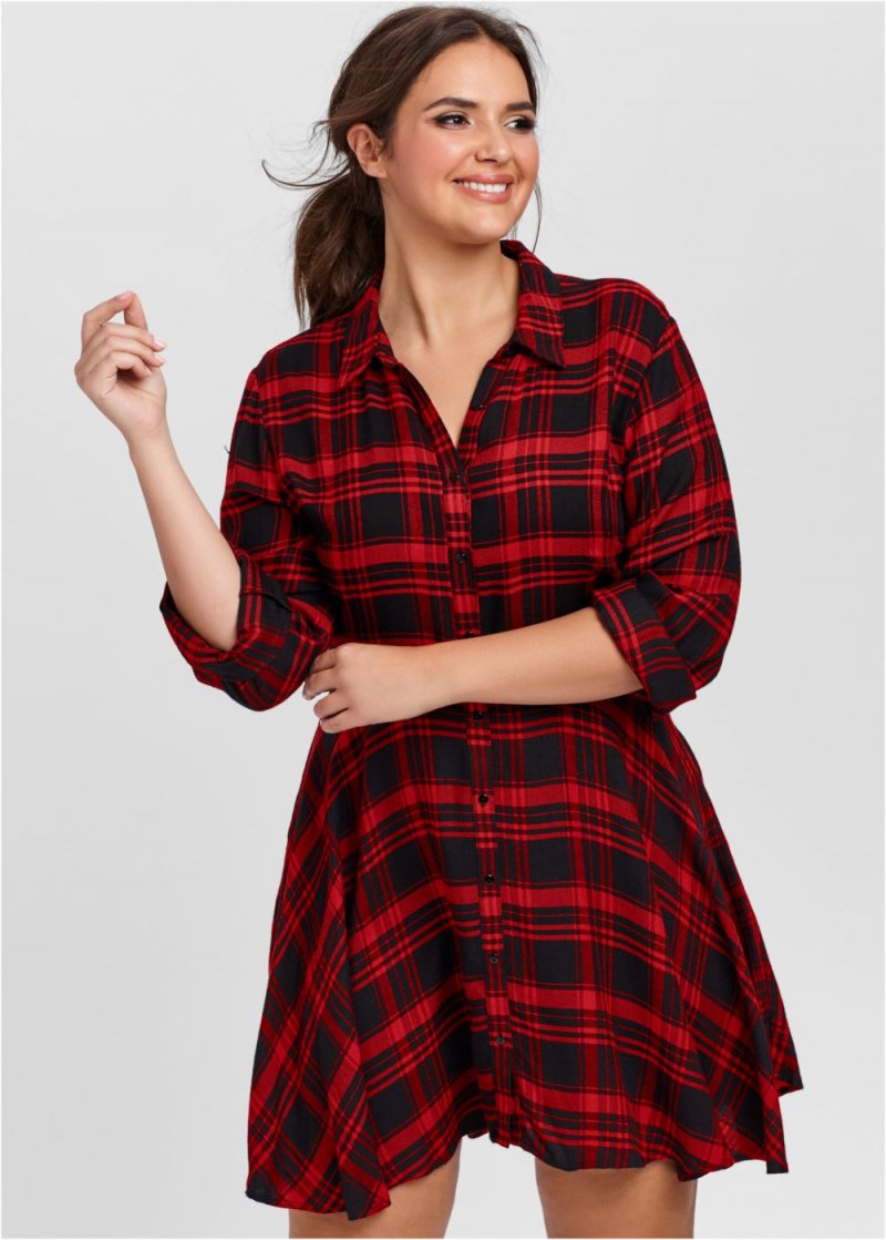 Venus Red Multi PLAID HIGH LOW DRESS