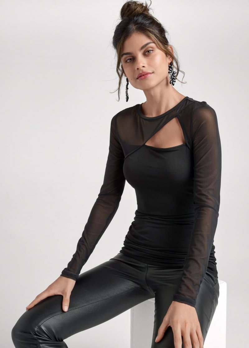 Venus Mesh Cutout Top in Black