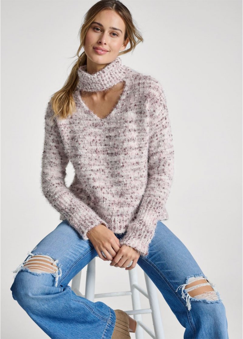 Venus VENUS | Popcorn Stitch Turtleneck Sweater in Pink Multi