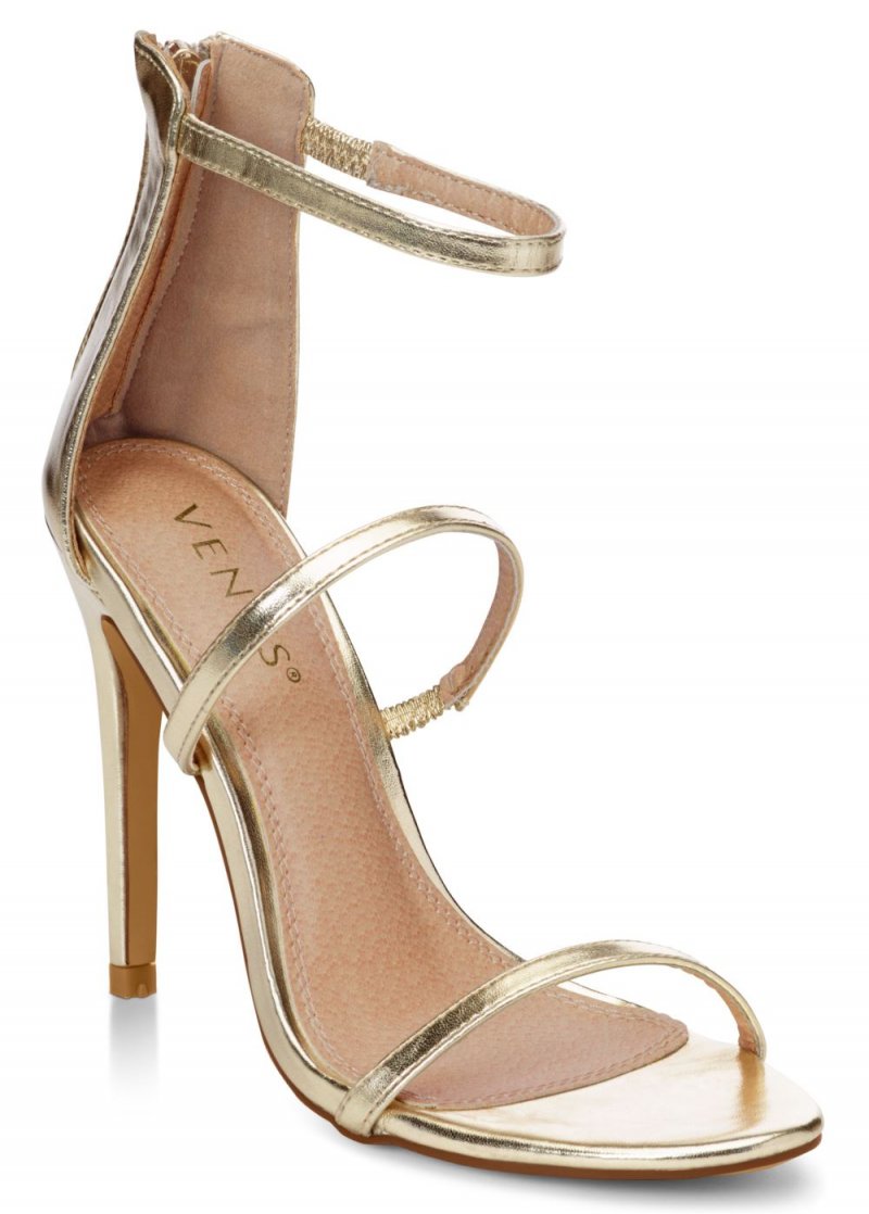 Venus High Heel Strappy Sandals in Gold