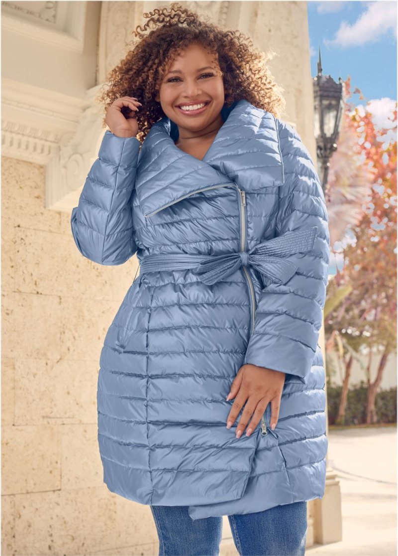 Venus Metallic Puffer Coat in Blue