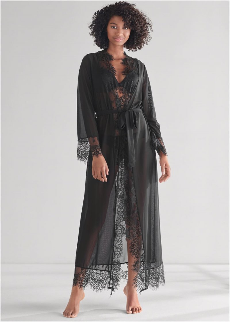 Venus Black LONG SLEEVED MAXI ROBE