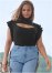 Venus Plus Size Flutter Sleeveless Ribbed Sweater in Black