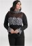 Venus Plus Size Floral Applique Sweater in Black & White