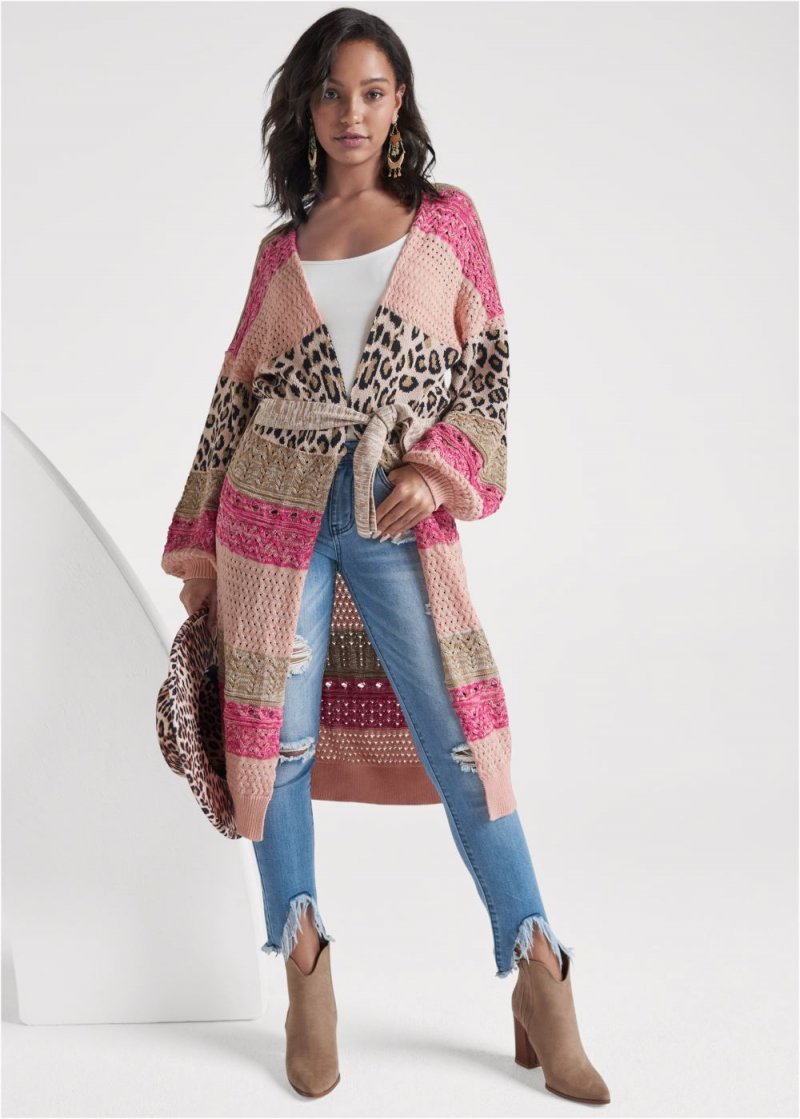 Venus VENUS | Mixed Print Belted Duster in Pink Multi