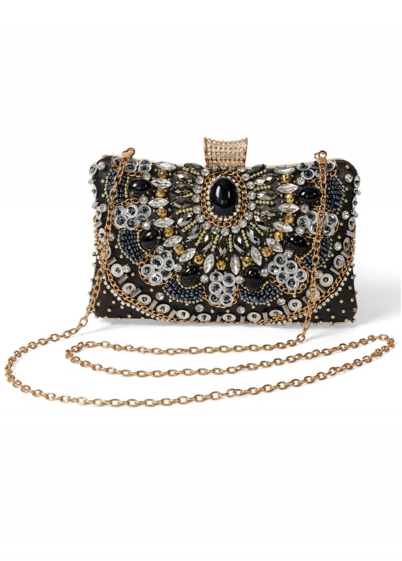 Venus Embellished Jeweled Clutch in Black Multi