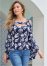 Venus Deep Ocean Bell Sleeve Top in Navy & White