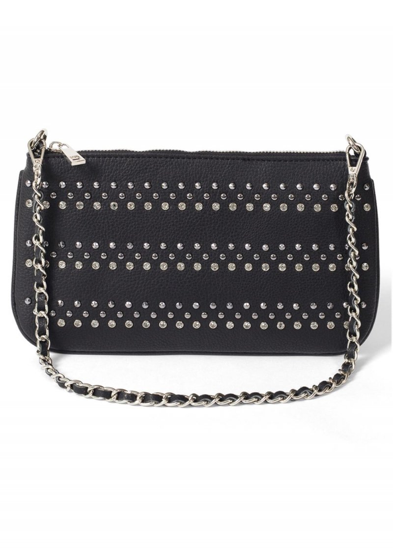 Venus Stud-Embellished Crossbody in Black & Silver