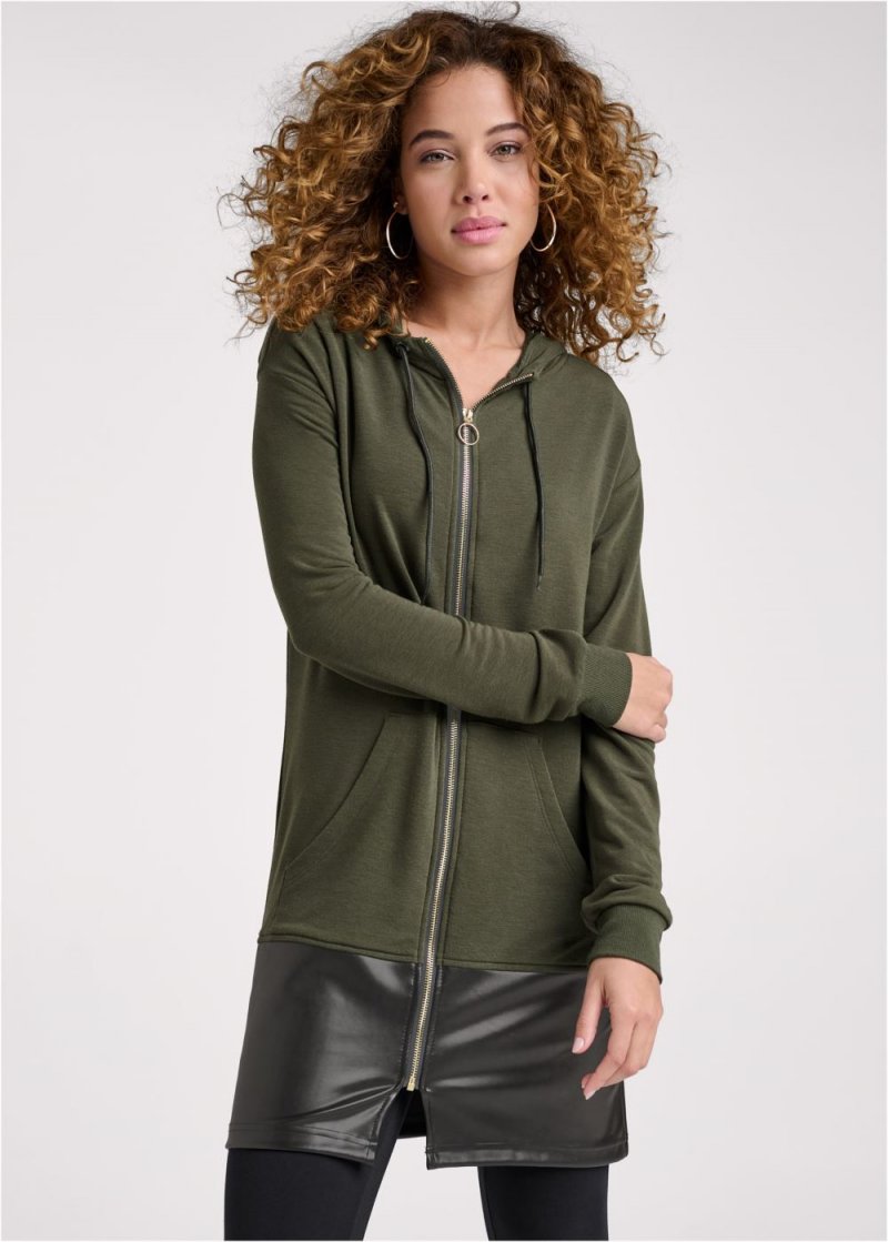 Venus Faux-Leather Tunic Jacket in Olive & Black