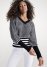 Venus VENUS | Cropped Stripe V-Neck Sweater in Black & White