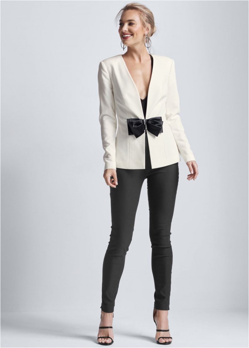 Venus Bow Detail Blazer in White Multi