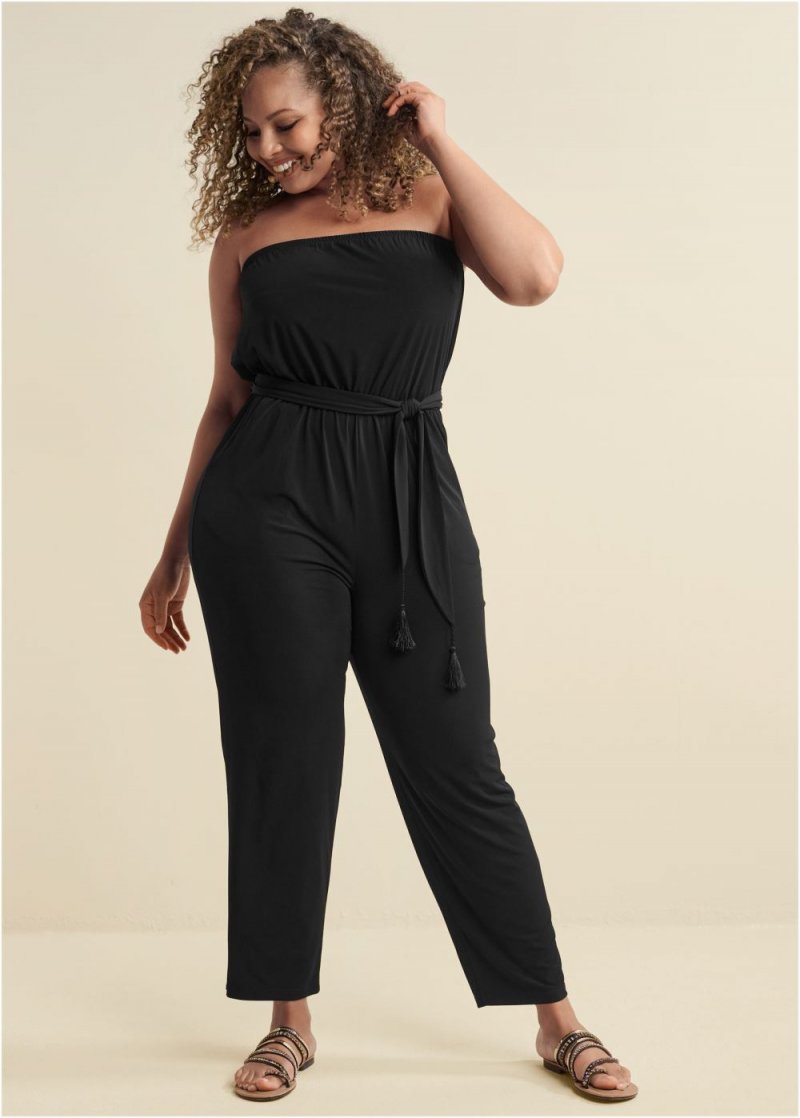 Venus Plus Size Strapless Casual Jumpsuit in Black